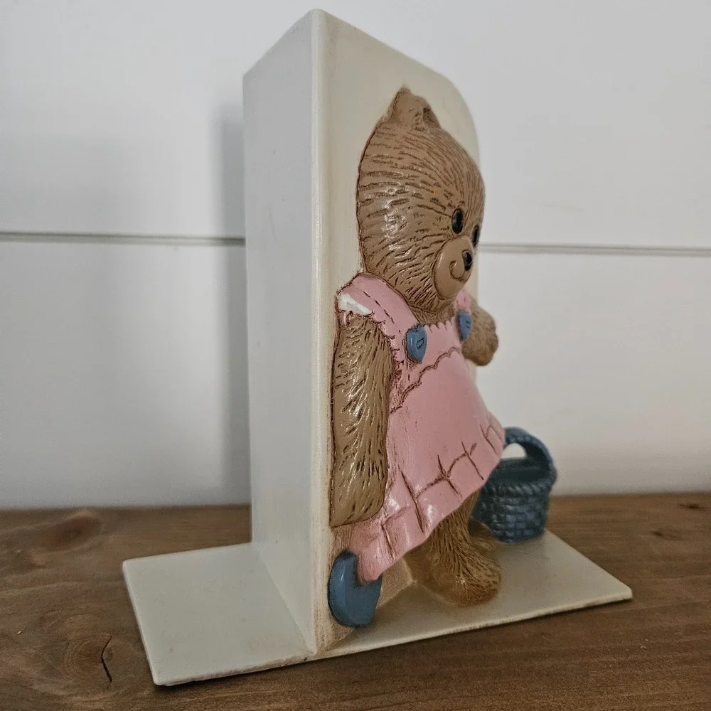 Vintage Burwood Teddy Bear Bookends Set Boy Girl Pink Blue 1991 Nursery‎ Decor